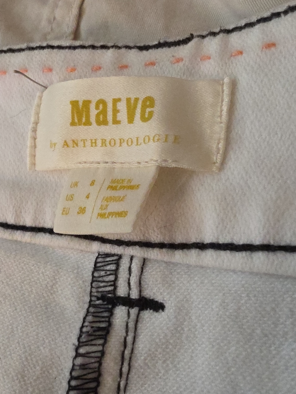 Maeve by Anthropologie White Pants with Black Stitching Detail